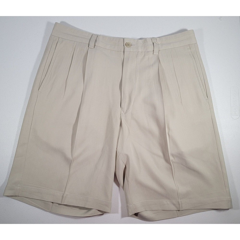 Tommy Bahama Relax Pleated Men's Shorts Size 33 Beige 100% Silk